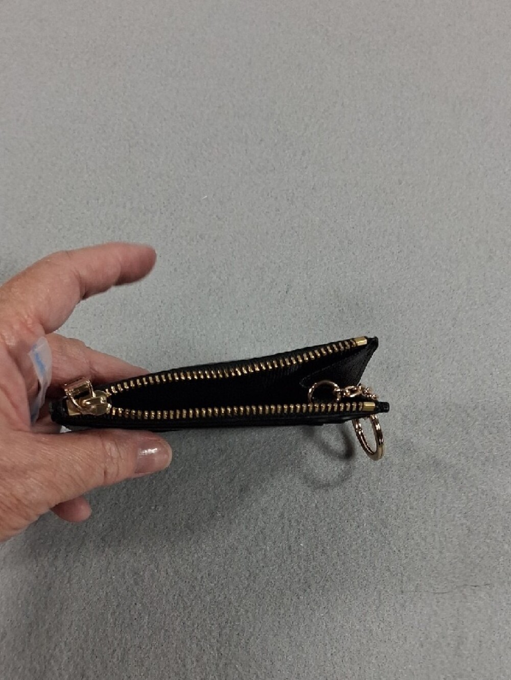 Coach Black Leather Zip Card Holder with Gold Keyring - Picture 3 of 3